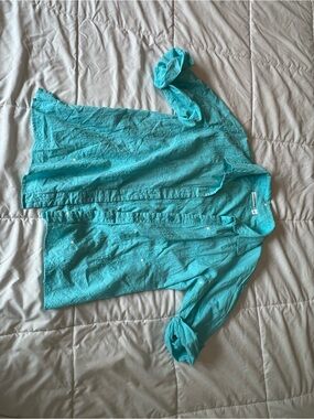 Susan Graver Teal Embroidered Blouse